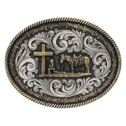Montana Silversmiths Two Tone Rope & Barbed Wire Classic Impressions Christian Cowboy Attitude Buckle