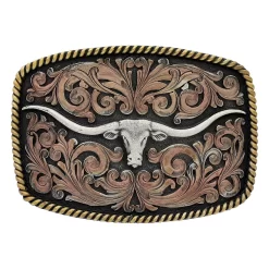 Montana Silversmiths Montana Silversmith Tri-Color Texas Longhorn Attitude Buckle A711