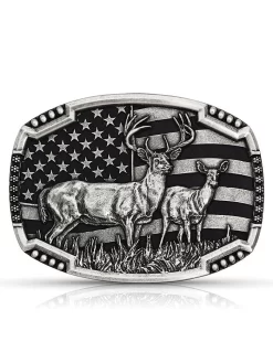Montana Silversmiths A785S Matched Pair Deer USA Flag Attitude Buckle