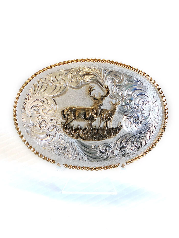 Montana Silversmiths 1340-977L Gold Rope Trimmed Buck And Doe Engraved Buckle Silver 1 Montana Silversmiths 1340-977L Gold Rope Trimmed Buck And Doe Engraved Buckle Silver