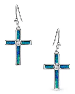 Montana Silversmiths Women's Rivers Of Lights Opal Cross Earrings