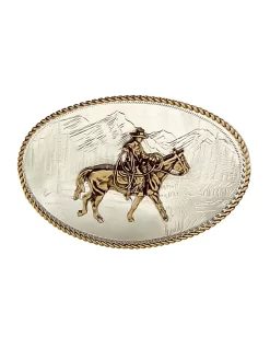 Montana Silversmiths 6250-931L Etched Mountains Ridin' For The Brand Cowboy Buckle Silver