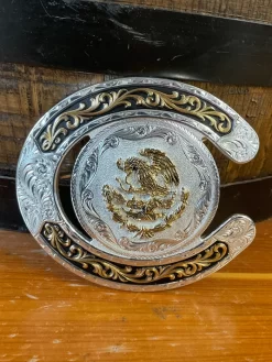 Montana Silversmiths 61375-674 National Mexican Emblem Two Tone Horseshoe Buckle Silver