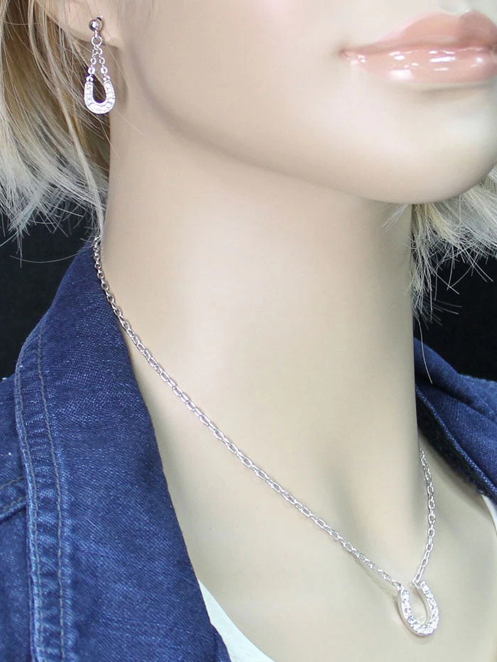 Montana Silversmiths JS808 Crystal Clear Lucky Horseshoe Jewelry Set Silver 2 Montana Silversmiths JS808 Crystal Clear Lucky Horseshoe Jewelry Set Silver - Image 2