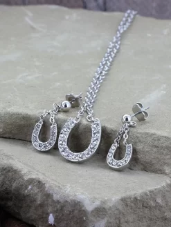 Montana Silversmiths JS808 Crystal Clear Lucky Horseshoe Jewelry Set Silver -Montana Silversmiths JS808 3
