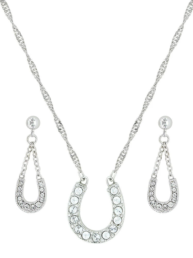 Montana Silversmiths JS808 Crystal Clear Lucky Horseshoe Jewelry Set Silver 1 Montana Silversmiths JS808 Crystal Clear Lucky Horseshoe Jewelry Set Silver