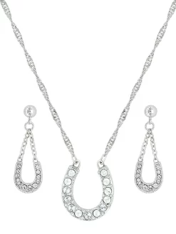 Montana Silversmiths JS808 Crystal Clear Lucky Horseshoe Jewelry Set Silver