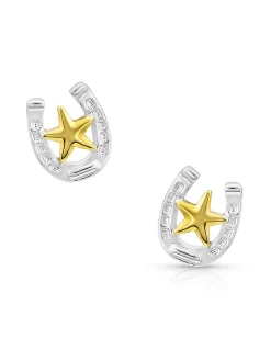 Montana Silversmiths Women's Two Tone Horseshoe Star Earrings