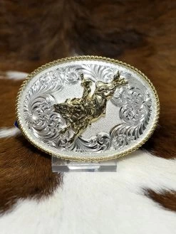 Montana Silversmiths 1340-528 Bull Rider Gold Rope Trimmed Engraved Buckle Silver