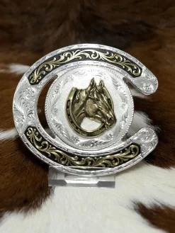 Montana Silversmiths 61375-642 Horse Head In Horseshoe Buckle Silver