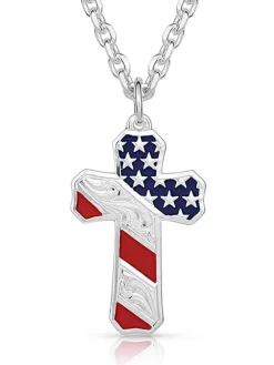 Montana Silversmiths NC3771 Born In The USA Patriotic Cross Necklace
