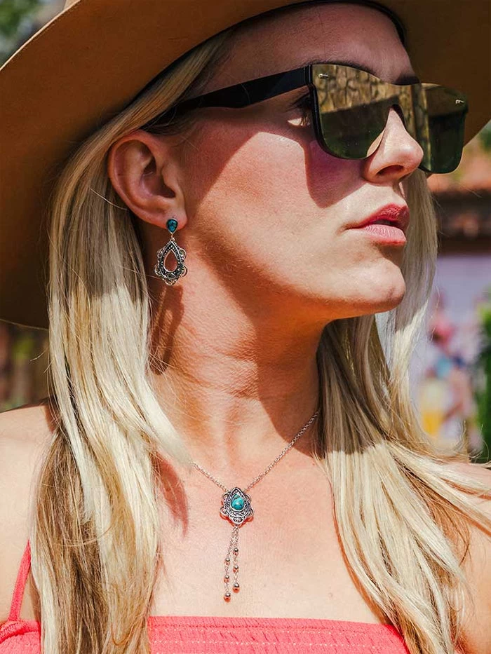 Montana Silversmiths NC4951 Womens Lady Guadalupe Dangle Stone Necklace Turquoise 3 Montana Silversmiths NC4951 Womens Lady Guadalupe Dangle Stone Necklace Turquoise - Image 3