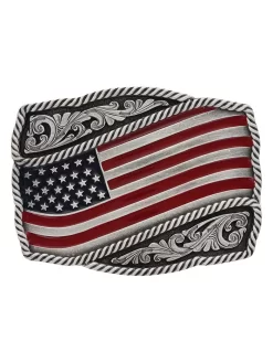 Montana Silversmiths A590P Classic Painted Waving American Flag Attitude Buckle Silver