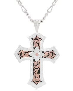 Montana Silversmiths Women's Two Tone Antiqued Floral Cross Necklace
