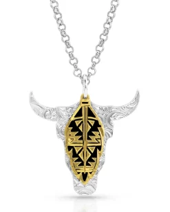Montana Silversmiths Women's Steer Skull Feather Necklace
