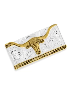 Montana Silversmiths MCL5235 Two-Tone Carved Longhorn Money Clip Silver