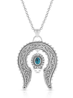Montana Silversmiths NC5239 Womens Blue Spring Turquoise Squash Blossom Necklace Silver