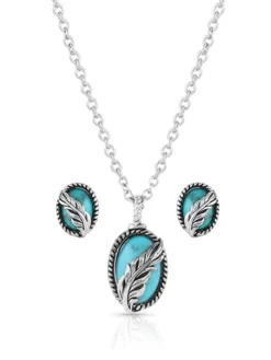 Montana Silversmiths JS5375 Womens World's Feather Turquoise Jewelry Set Silver