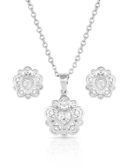 Montana Silversmiths JS5357 Womens Wreathed Horseshoe Treasure Jewelry Set Silver