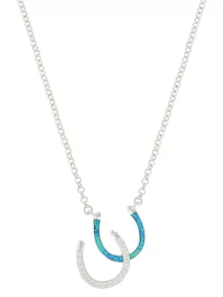 Montana Silversmiths NC3977 Womens River Lights Double Horseshoe Opal Necklace Silver