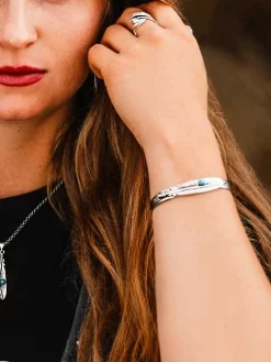 Montana Silversmiths BC5486 Womens Solo Flight Turquoise Feather Cuff Bracelet Silver -Montana Silversmiths xwmwborx 1