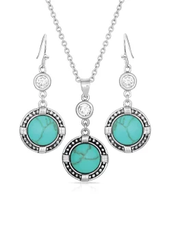 Montana Silversmiths JS3218 WomensTrue North Turquoise Jewelry Set Silver